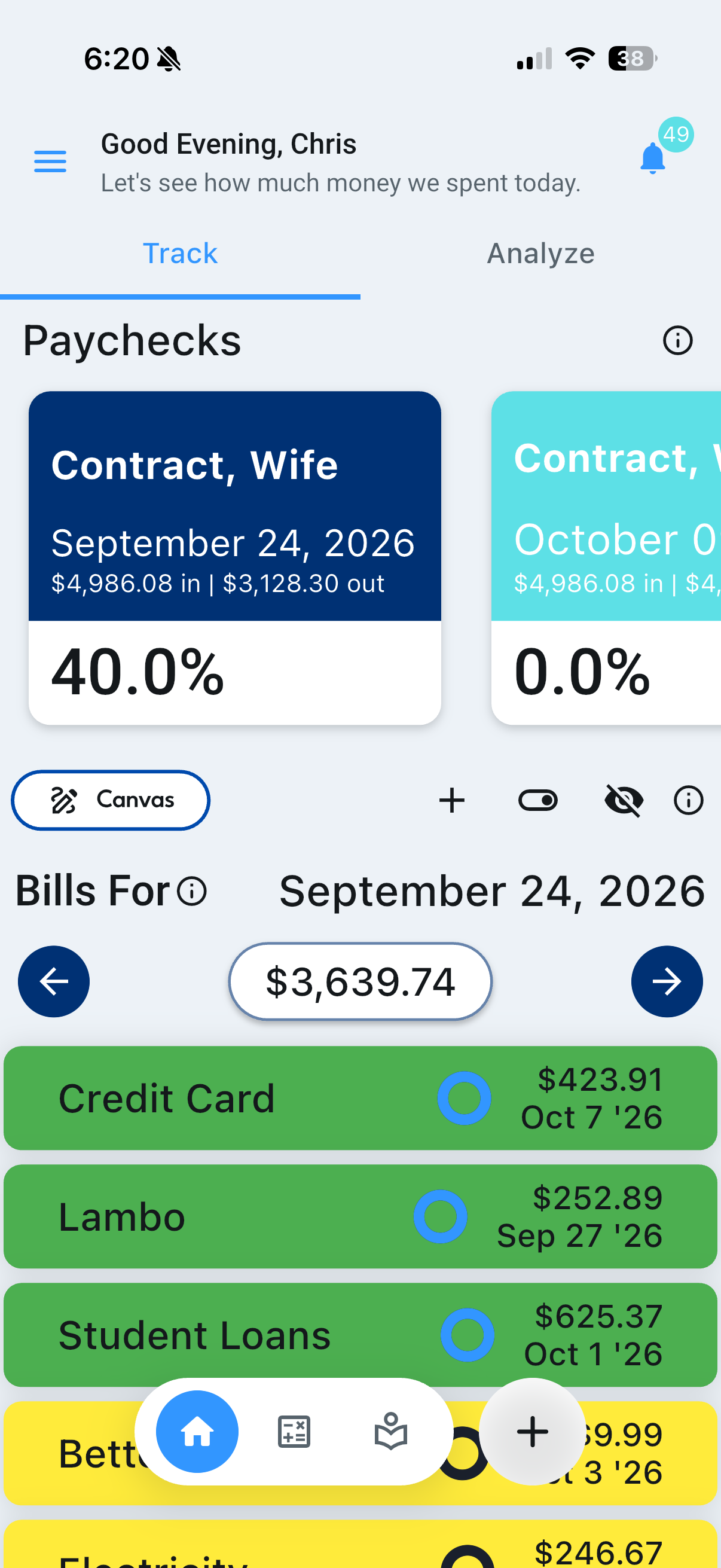 Track paychecks and bills
