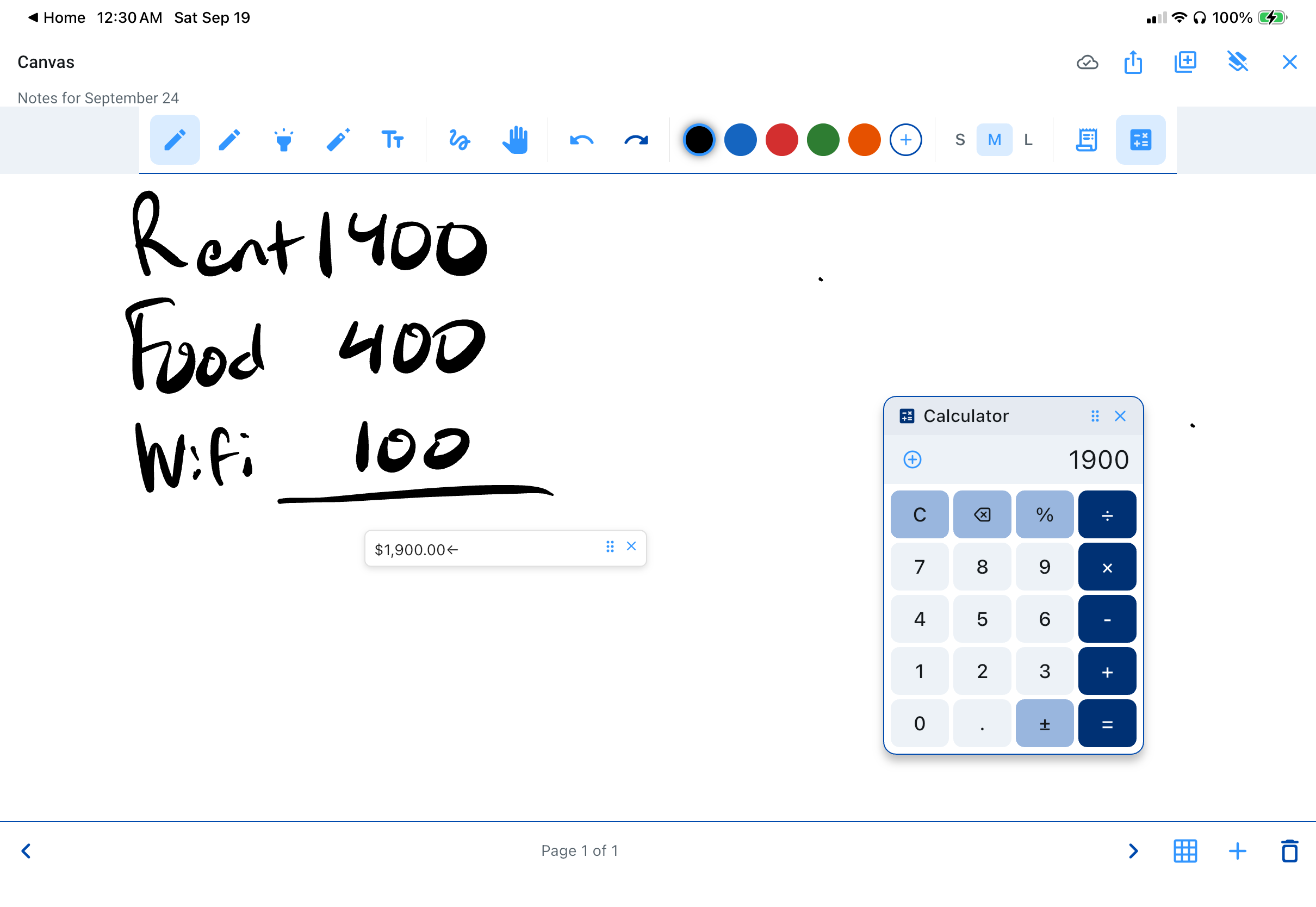 Canvas with calculator