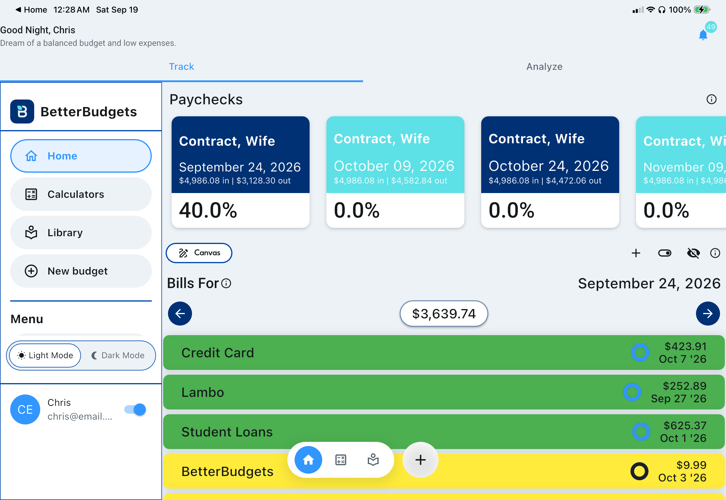 Track paychecks and bills