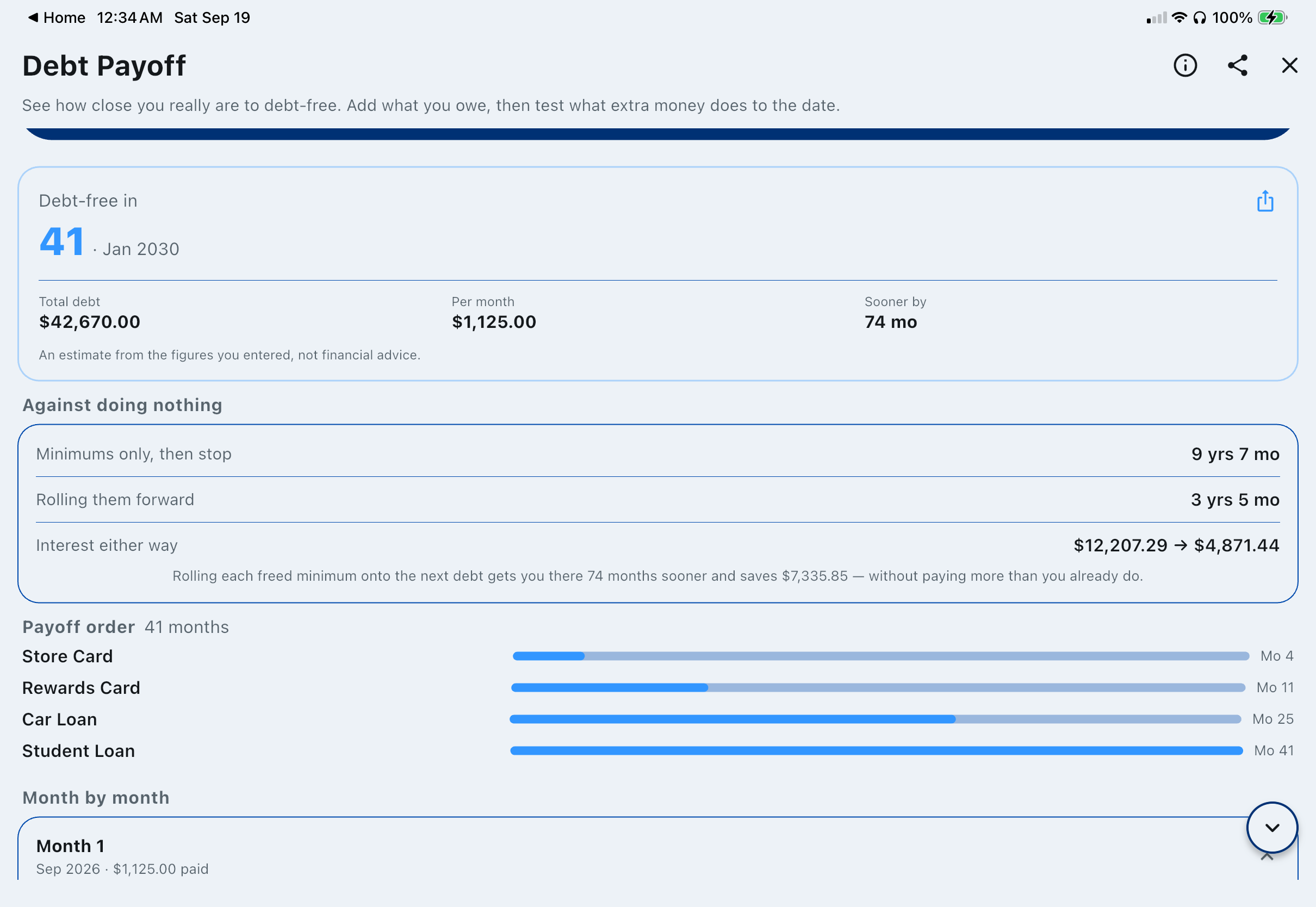 Debt payoff result